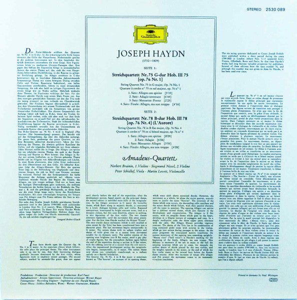 Joseph Haydn, Amadeus-Quartett : String Quartets in G Major And In B Flat Major (LP)