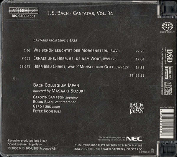 Johann Sebastian Bach, Bach Collegium Japan, Masaaki Suzuki : Cantatas 34:  ►1 ►126 ► 127 - Wie Schön Leuchtet Der Morgenstern (SACD, Hybrid, Multichannel, Album)