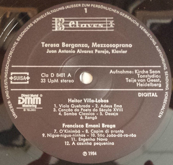 Teresa Berganza, Juan Antonio Alvarez Parejo, Heitor Villa-Lobos / Francisco Braga / Carlos Guastavino : Teresa Berganza Mezzosopran (LP)