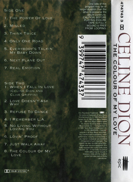 Celine Dion* : The Colour Of My Love (Cass, Album)