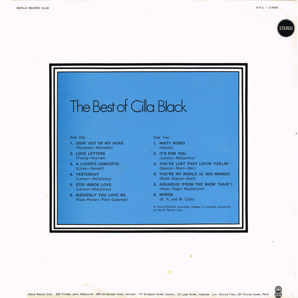 Cilla Black : The Best Of Cilla Black (LP, Comp, Club, RE)