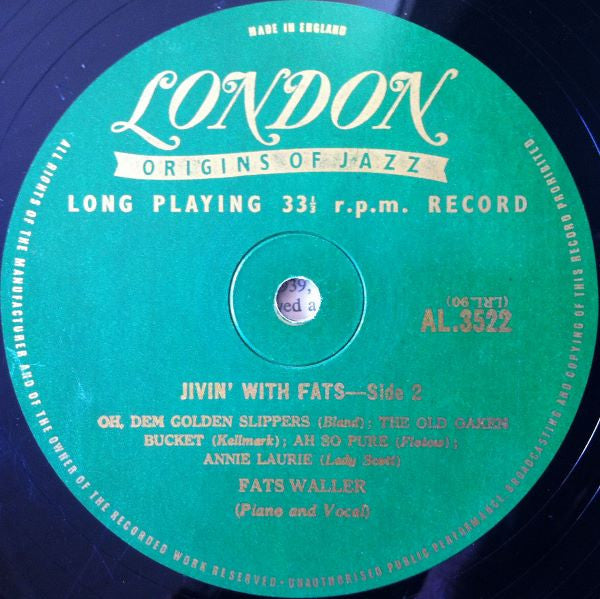 Fats Waller : Jivin' With Fats (10", Mono)