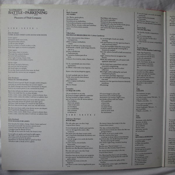 Kathleen Battle / Christopher Parkening : Pleasures Of Their Company (LP, Album)