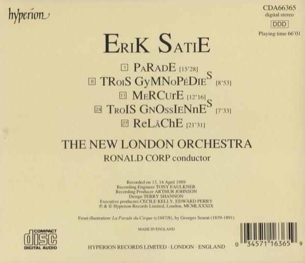 Erik Satie, The New London Orchestra, Ronald Corp : Parade • Relâche • Mercure • Gymnopédies • Gnossiennes (CD, Album)