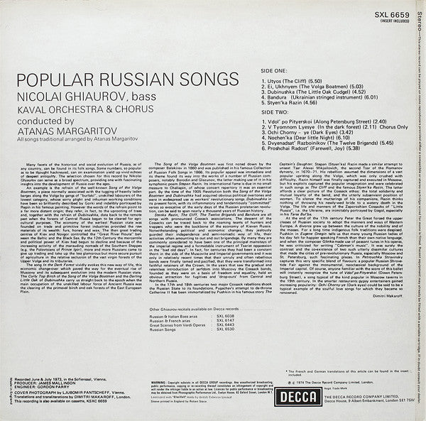 Ghiaurov*, Kaval Chorus & Kaval Orchestra Conducted By Atanas Margaritov* : Popular Russian Songs (LP)