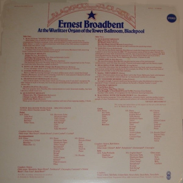 Ernest Broadbent : Blackpool Favourites (LP, Album, Club)