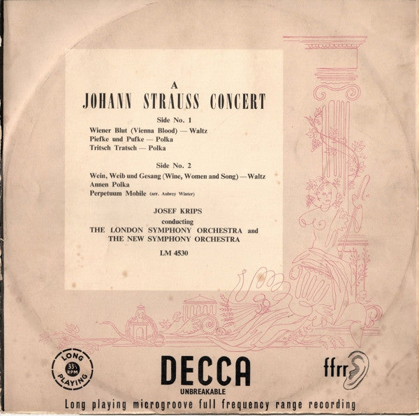 Josef Krips Conducting London Symphony Orchestra And The New Symphony Orchestra Of London : A Johann Strauss Concert (10")