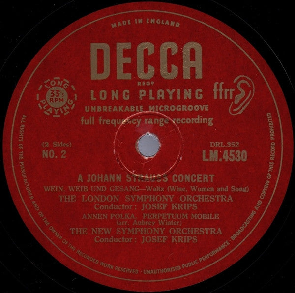 Josef Krips Conducting London Symphony Orchestra And The New Symphony Orchestra Of London : A Johann Strauss Concert (10")