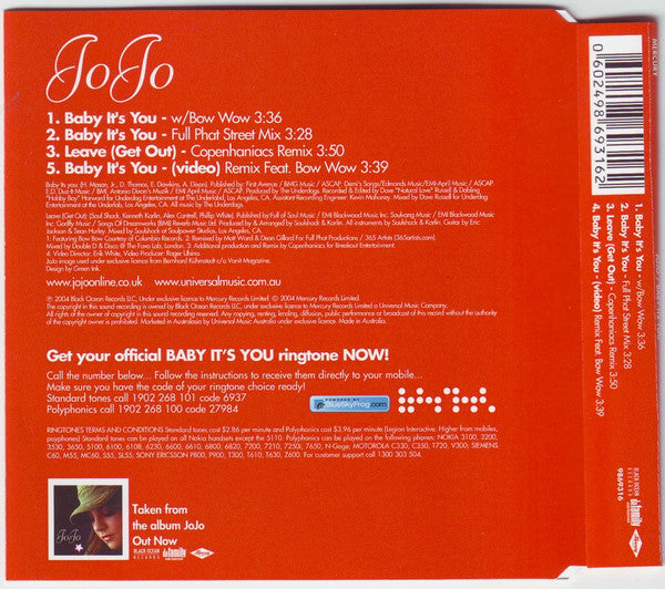 JoJo (3) Ft. Bow Wow : Baby It's You  (CD, Single, Enh)