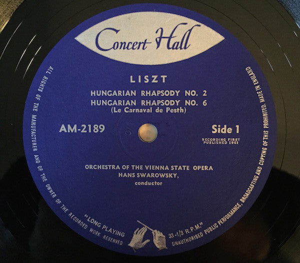 Liszt* /  Johann Strauss* - The Vienna State Opera Orchestra*, Hans Swarowsky : Hungarian Rhapsodies Nos. 1, 2, 3 And 6 (LP, Album, Mono)