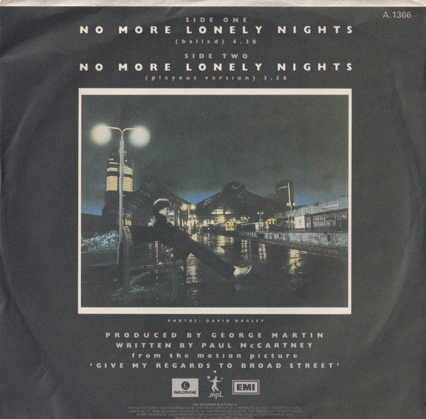 Paul McCartney : No More Lonely Nights (7", Single, Pic)