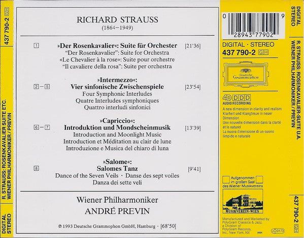 Richard Strauss, Wiener Philharmoniker, André Previn : Rosenkavalier-Suite • Intermezzo • Salome • Capriccio (CD, Album)