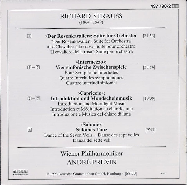 Richard Strauss, Wiener Philharmoniker, André Previn : Rosenkavalier-Suite • Intermezzo • Salome • Capriccio (CD, Album)