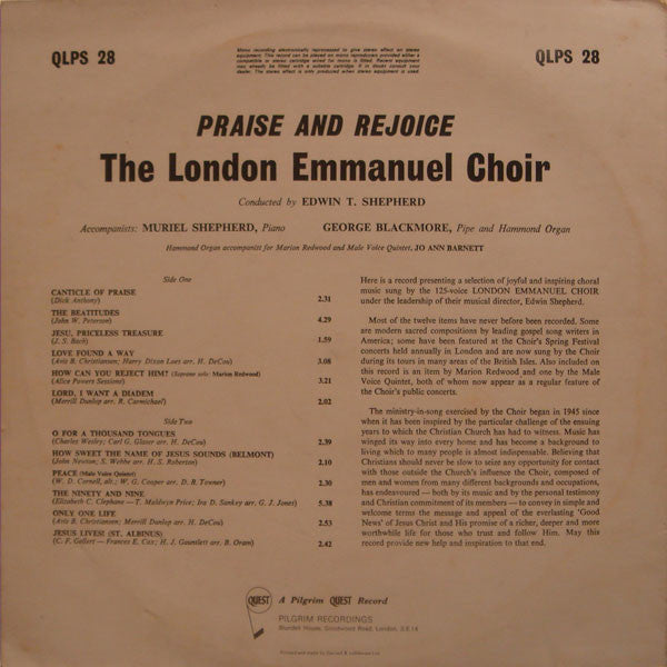 London Emmanuel Choir : Praise And Rejoice (LP)