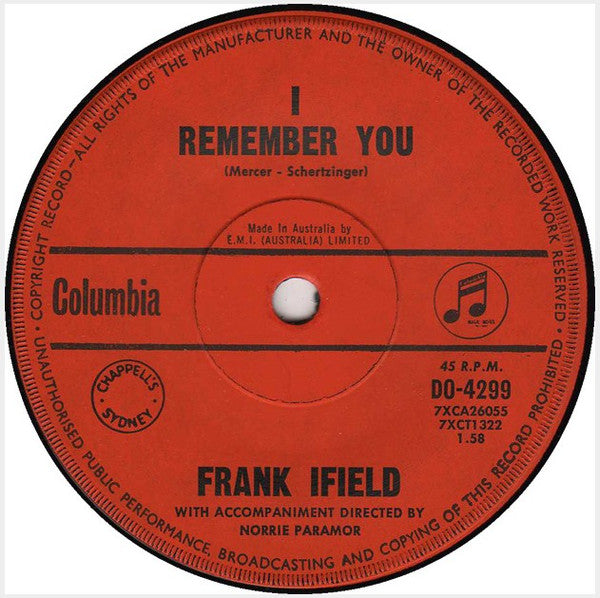Frank Ifield : I Remember You (7", Single)