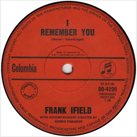 Frank Ifield : I Remember You (7", Single)