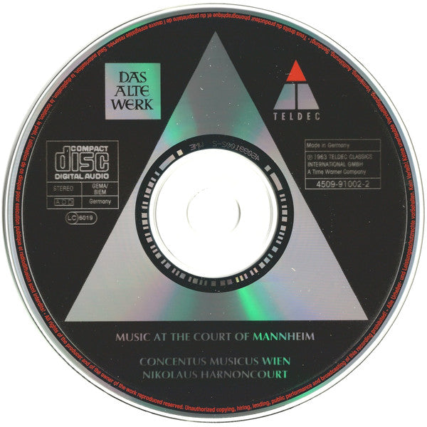 Johann Christian Bach · Ignaz Jakob Holzbauer, Jan Václav Antonín Stamic · Franz Xaver Richter - Concentus Musicus Wien, Nikolaus Harnoncourt : Music At The Court Of Mannheim (= Musik Am Mannheimer Hof) (CD, Album, RM)