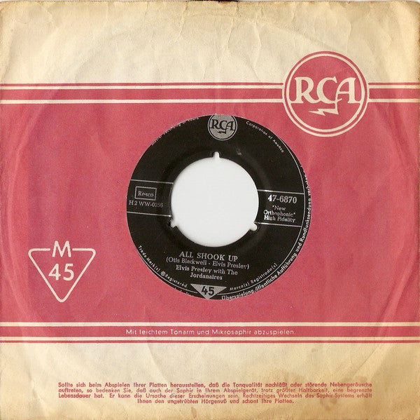 Elvis Presley With The Jordanaires : All Shook Up / That's When Your Heartaches Begin (7", Single)