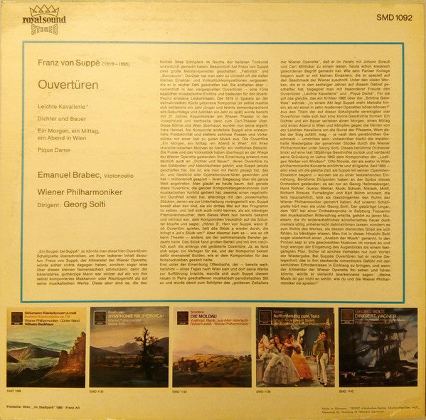 Suppé* - Georg Solti, Wiener Philharmoniker : Suppé-Ouvertüren (Leichte Kavallerie • Dichter Und Bauer • Pique Dame • Ein Morgen, Ein Mittag, Ein Abend In Wien) (LP)