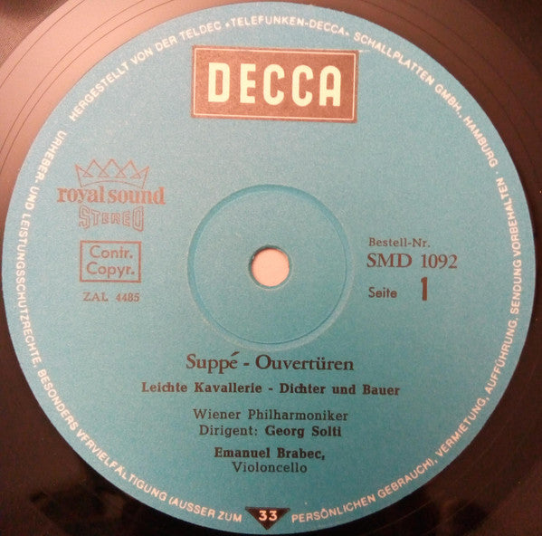 Suppé* - Georg Solti, Wiener Philharmoniker : Suppé-Ouvertüren (Leichte Kavallerie • Dichter Und Bauer • Pique Dame • Ein Morgen, Ein Mittag, Ein Abend In Wien) (LP)