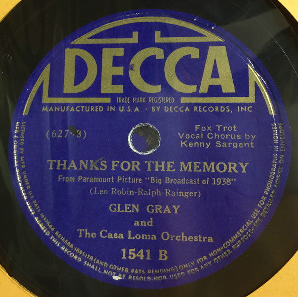 Glen Gray And The Casa Loma Orchestra* : Mama, That Moon Is Here Again / Thanks For The Memory (Shellac, 10", RE)