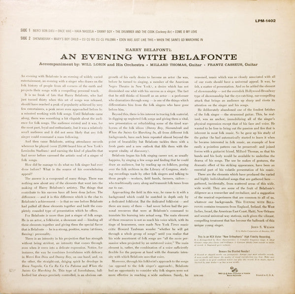 Harry Belafonte : An Evening With Belafonte (LP, Album, Mono, Ind)