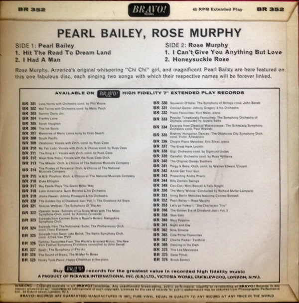 Pearl Bailey, Rose Murphy : Pearl Bailey / Rose Murphy (7", EP, Mono)