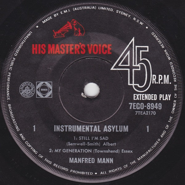 Manfred Mann : Instrumental Asylum (7", EP, Mono)