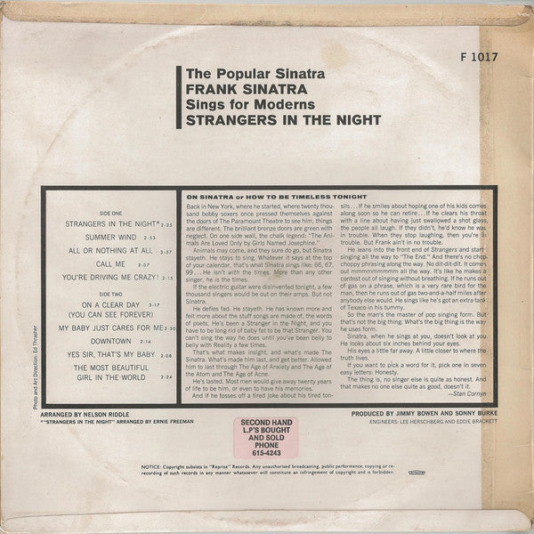 Frank Sinatra : Strangers In The Night (LP, Album, Mono)