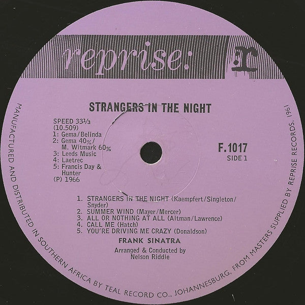 Frank Sinatra : Strangers In The Night (LP, Album, Mono)