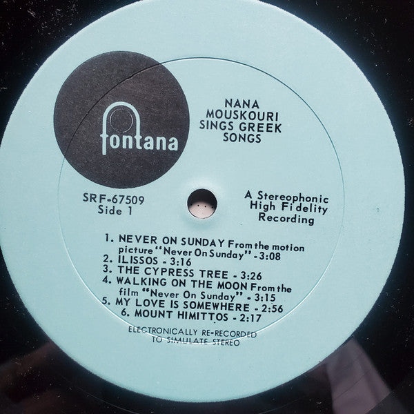 Nana Mouskouri : Sings Greek Songs By Manos Hadjidakis (LP)