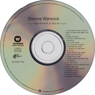 Dionne Warwick : Dionne Warwick Sings The Bacharach & David Songbook (CD, Comp)