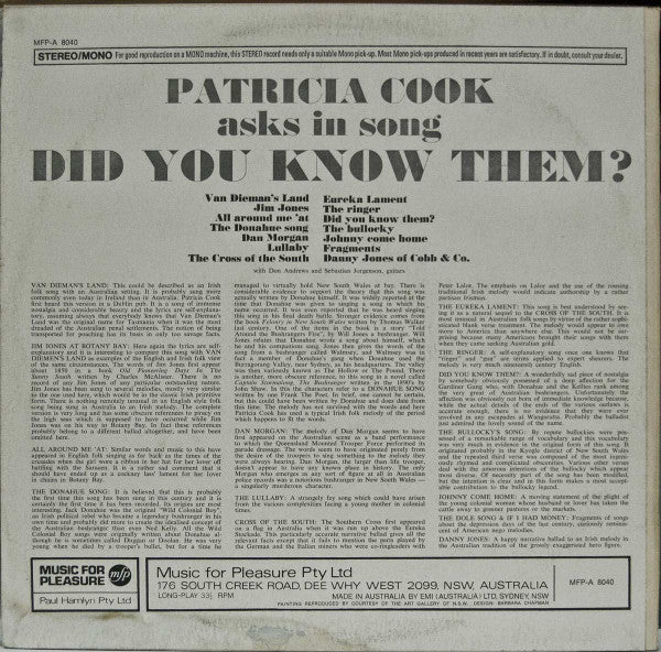 Patricia Cook : Did You Know Them? (LP, Album)