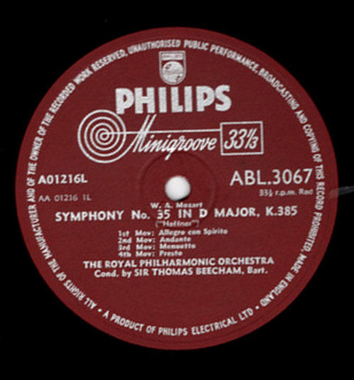 Wolfgang Amadeus Mozart, Royal Philharmonic Orchestra, Sir Thomas Beecham : Symphony No. 35 In D Major K. 385 "Haffner", Symphony No. 36 In C Major K. 425 "Linz" (LP, Mono)