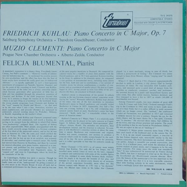 Daniel Friedrich Rudolph Kuhlau, Muzio Clementi, Felicja Blumental, Alberto Zedda, Theodor Guschlbauer : Piano Concerto In C Major, Op. 7 / Piano Concerto In C Major (LP)