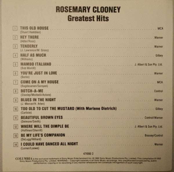 Rosemary Clooney : Greatest Hits (CD, Comp, RE)