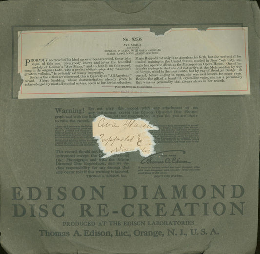 Marie Rappold, Albert Spalding : Ave Maria (Edison Disc, Eng)