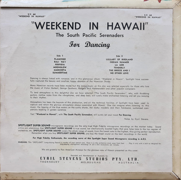 The South Pacific Serenaders : Weekend In Hawaii (LP, Album)