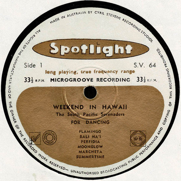The South Pacific Serenaders : Weekend In Hawaii (LP, Album)