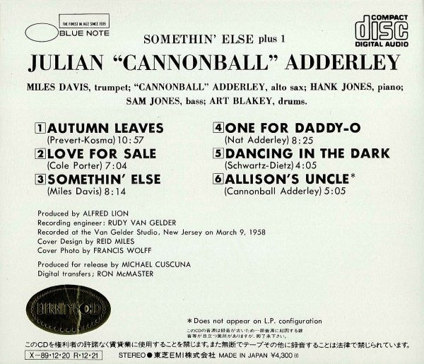 Cannonball Adderley : Somethin' Else (CD, Album, RE, S/Edition, 24k)
