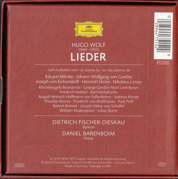 Hugo Wolf, Dietrich Fischer-Dieskau, Daniel Barenboim : Lieder (6xCD, RM + Box, Comp)