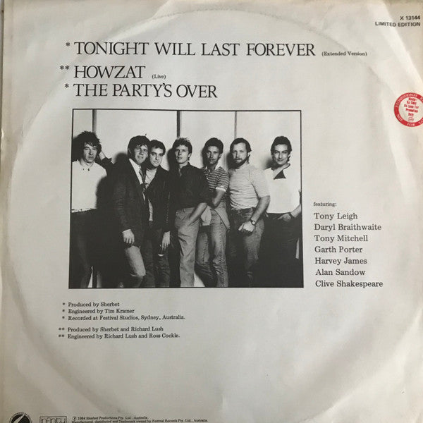 Sherbet : Tonight Will Last Forever (12", Single, Ltd)