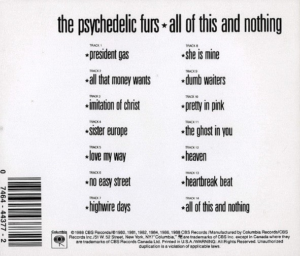The Psychedelic Furs : All Of This And Nothing (CD, Comp, RP)