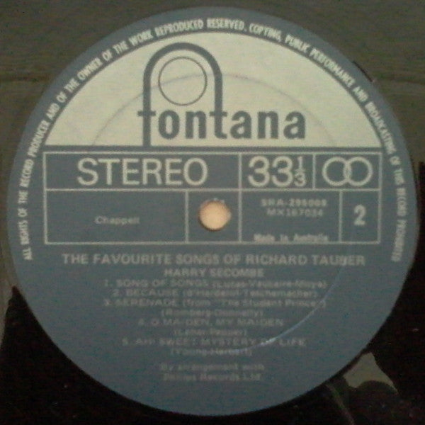 Harry Secombe : The Favourite Songs Of Richard Tauber (LP, Album)