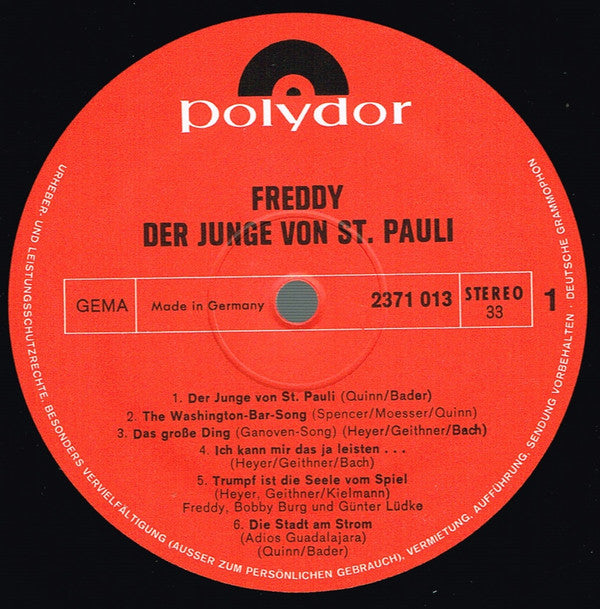 Freddy Quinn : Der Junge Von St. Pauli (LP, Album, Gat)