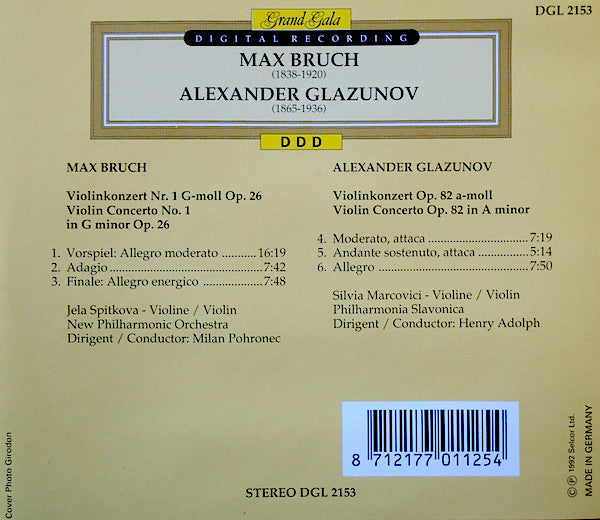 Bruch*, Jela Spitkova, New Philharmonic Orchestra, Milan Pohronec / Glazunov*, Silvia Marcovici, Philharmonia Slavonica, Henry Adolph : Violin Concerto No. 1 Op. 26 / Violin Concerto Op. 82 (CD, Comp)