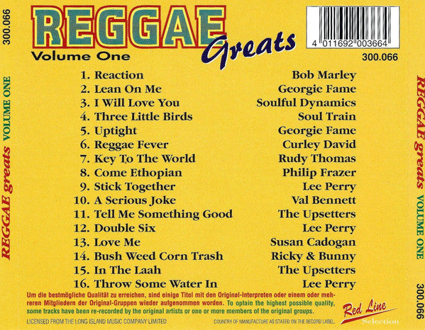 Various : Reggae Greats (Volume One) (CD, Comp)
