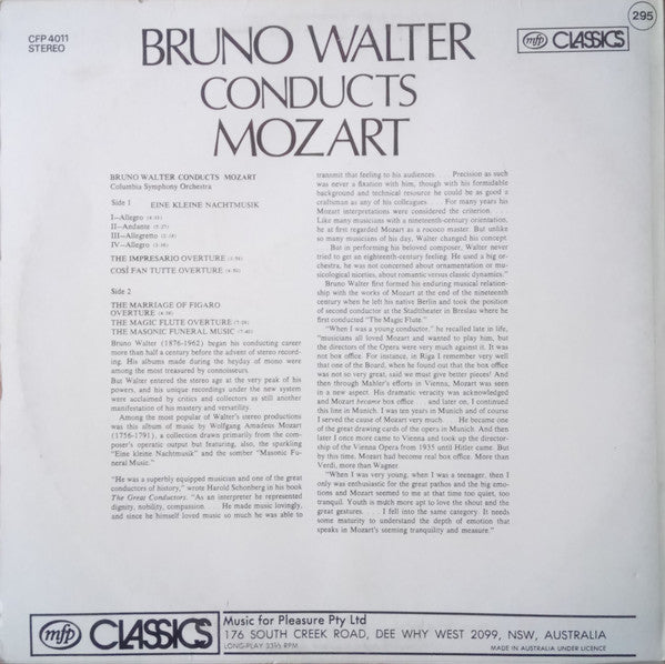 Mozart*, Bruno Walter, Columbia Symphony Orchestra : Bruno Walter Conducts Mozart (LP, Album)