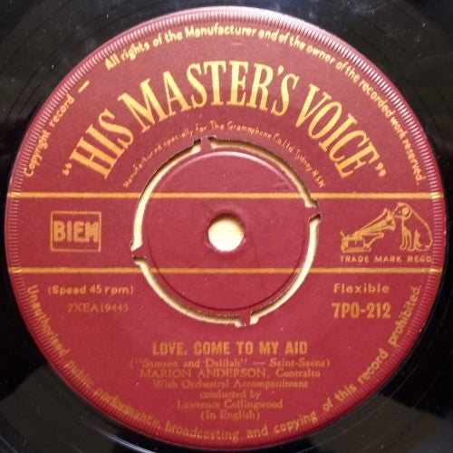 Marion Anderson* : Softly Awakes My Heart / Love Come To My Aid "Samson And Delilah" (7")