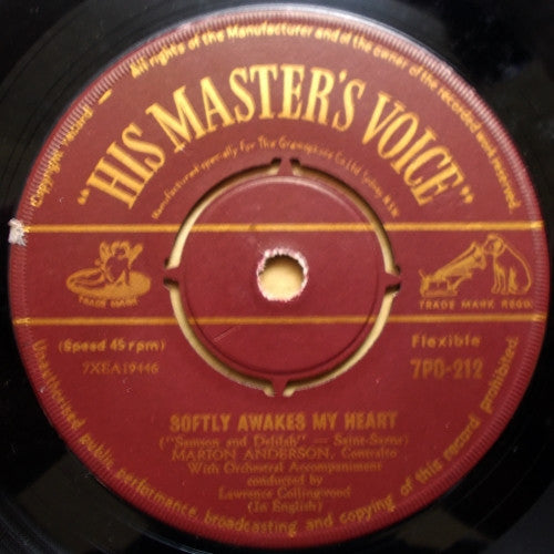 Marion Anderson* : Softly Awakes My Heart / Love Come To My Aid "Samson And Delilah" (7")